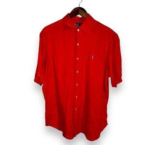 Polo Ralph Lauren Ralph Red 100% Linen S/S Bradford Shirt M